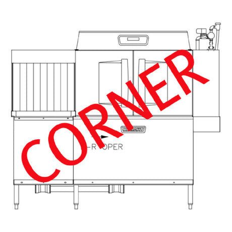 Hobart CLCS76EN-BAS+BUILDUP Conveyor Dishwasher Single Tank With A CORNER Scrapper