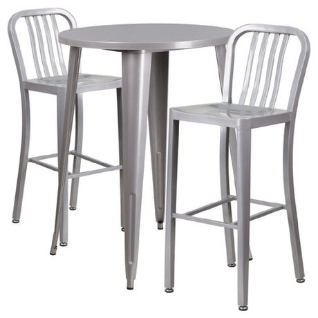 Flash Furniture CH-51090BH-2-30VRT-SIL-GG Table And Bar Stool Set Includes (1) 30" Dia. X 41"H Table