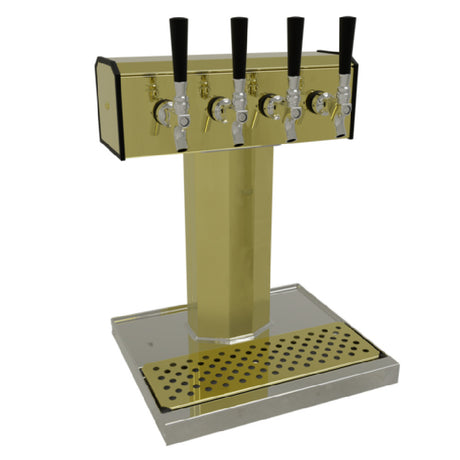 Glastender BT-4-PBR Tee Draft Dispensing Tower Countertop (4) Stainless Steel Faucets (handles Not Included)