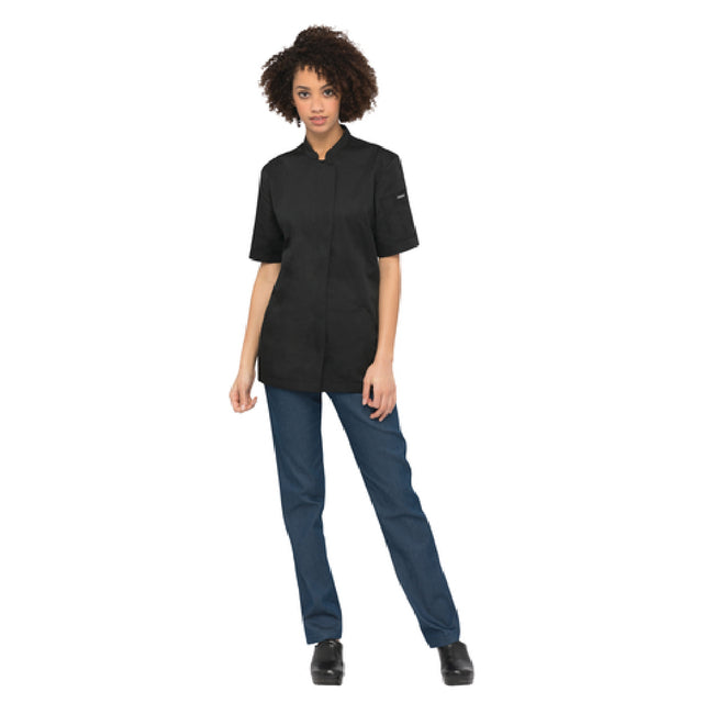 Chef Works CES02W-BLK-XL Women's Roxby V-Series Chef Coat Single-breasted Short Sleeves