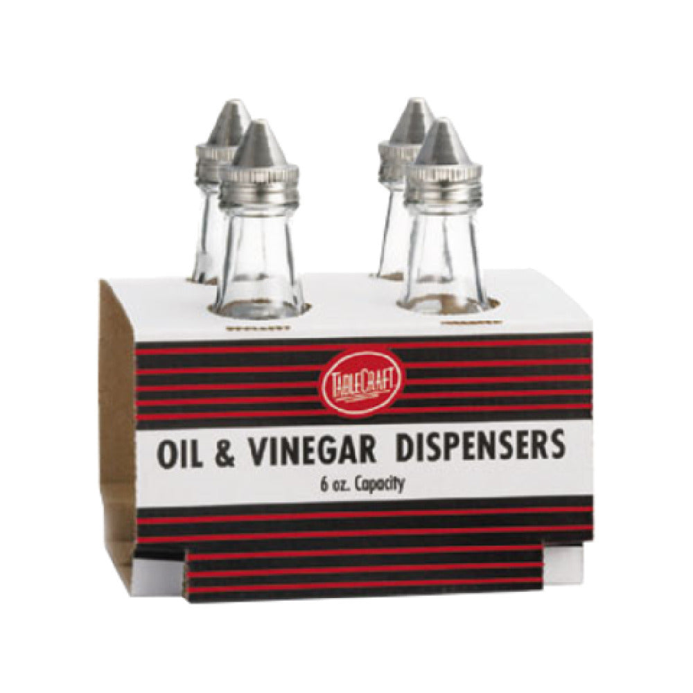 Tablecraft C600-4 Cash & Carry Oil & Vinegar Dispensers 6 Oz. Square Glass Jars (dishwasher Safe)