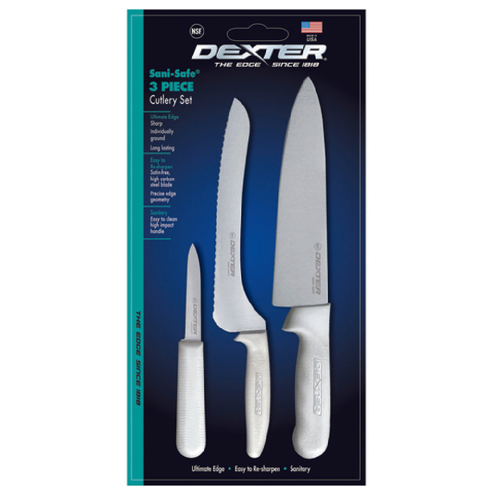 Dexter Russell SS3 Sani-Safe® (20503) Cutlery Set 3 Piece Includes (1) Each: 10" Chef's/cook's Knife