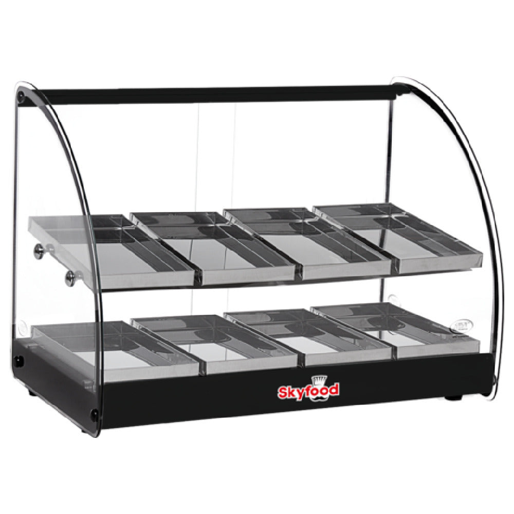 Skyfood Equipment FWD2-24BL Food Warmer Display Case 24-1/2"W X 14-3/8"D X 17-1/2"H (2) Shelves With (8) Stainless Steel Pans Per Shelf