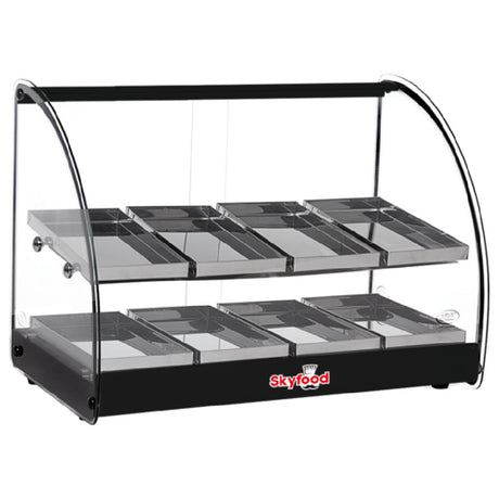 Skyfood Equipment FWD2-24BL Food Warmer Display Case 24-1/2"W X 14-3/8"D X 17-1/2"H (2) Shelves With (8) Stainless Steel Pans Per Shelf