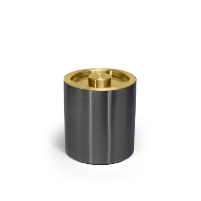 FOH RIB071BKS21_ 2qt Brushed Stainless Ice Bucket Matte Black With Matte Brass Lid