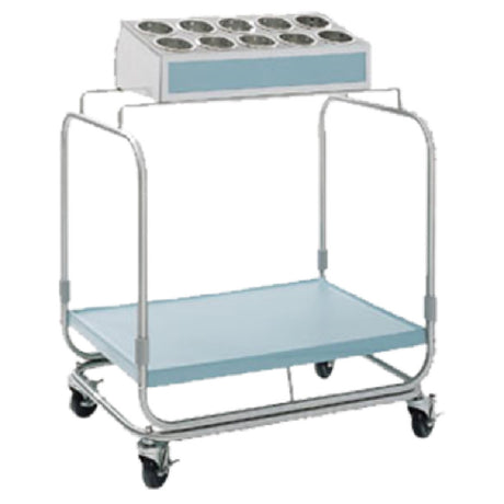 Delfield UTS-1 Tray & Silver Cart With 10-hole Silverware Bin With Plastic Cylinders And 1 Fiberglass Tray Shelf