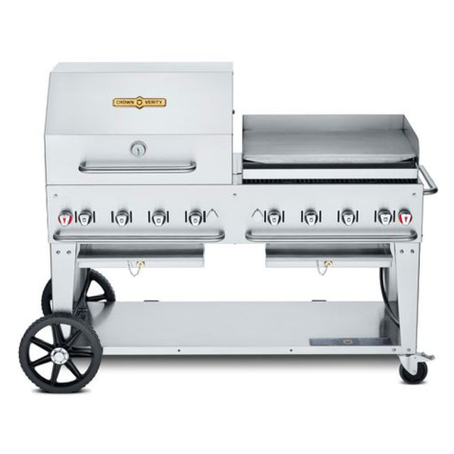 Crown Verity CV-MCB-60-SI-BULK-RGP Mobile Outdoor Charbroiler LP Gas 58" X 21" Grill Area