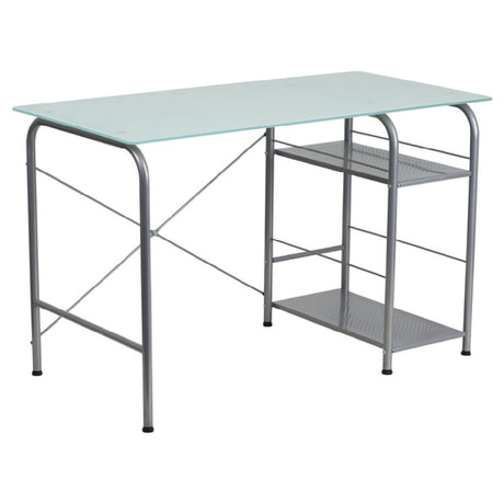 Flash Furniture NAN-WK-086-GG Computer Desk 47-1/4"W X 23-1/2"D X 29-1/2"H Silk White Tempered Glass Top