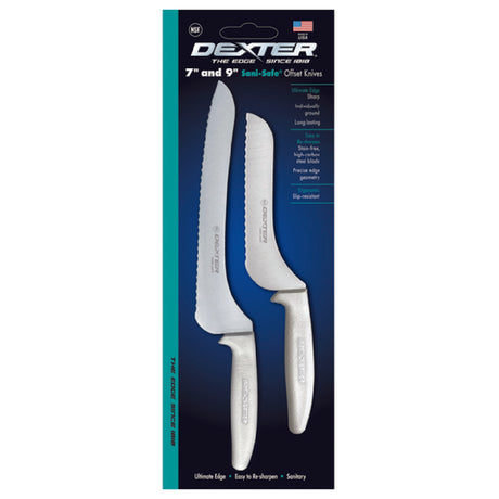 Dexter Russell 20373 Sani-Safe® (S163-7SC/9SC) Bread Knife Set 2 Piece Includes: (1) 7" Scalloped Offset Bread Knife And (1) 9" Scalloped Offset Bread Knife