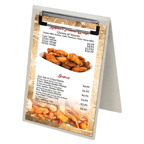 Menu Solutions MTDBL-58-CLP_SWIRL Table Tent Holds 5-1/2" X 8-1/2" Insert Double Sided