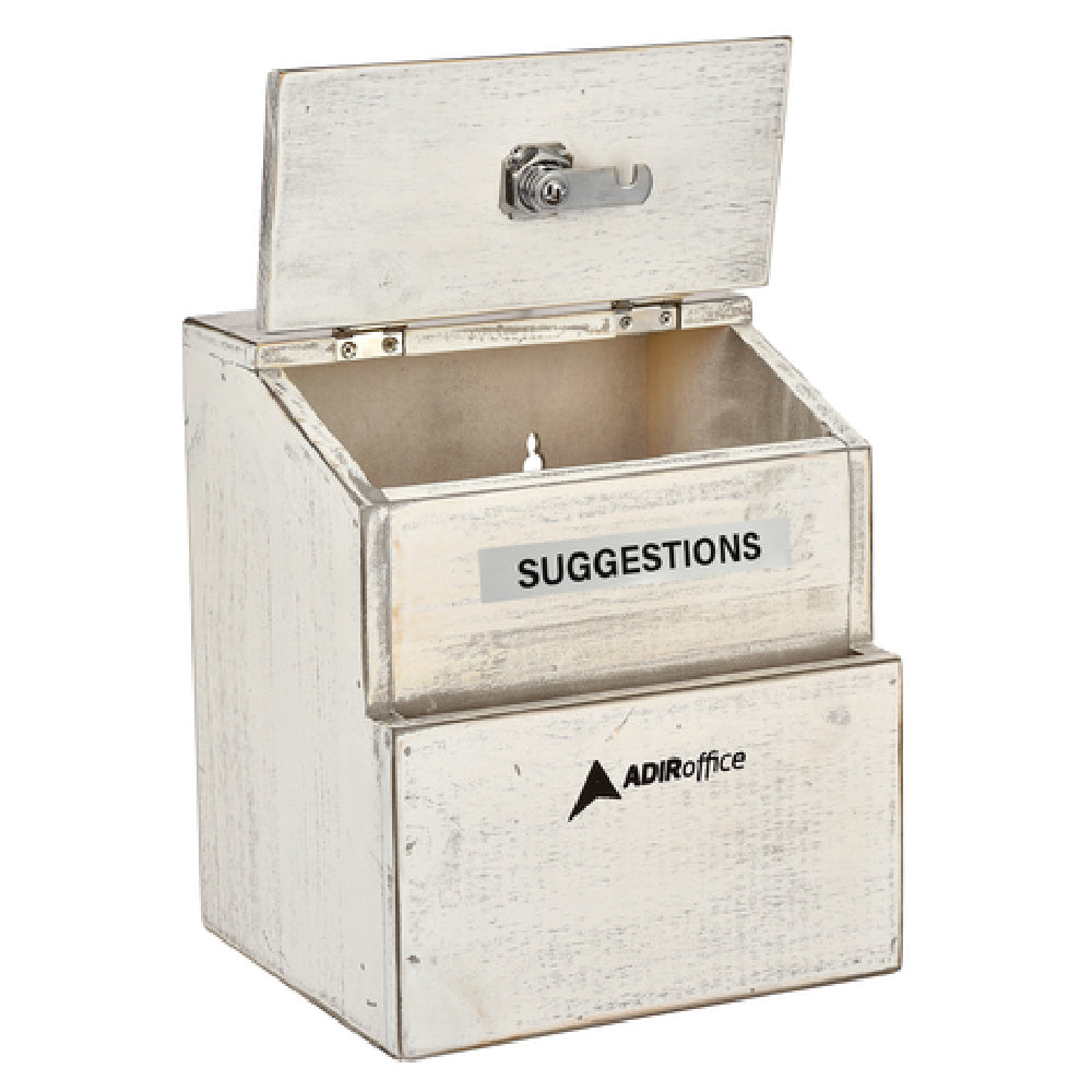 Alpine Industries ADI632-02-WHI Rustic Wood Suggestion Box 8" X 7" X 9"H Lock & Key