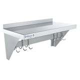 Empura Stainless E-WPS-1224 Pot Rack Wall-Mounted 24" X 12" Stainless Steel Wall Mounted Pot Rack With Shelf And 18 Gauge Galvanized Hooks