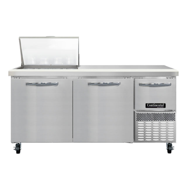 Continental Refrigerator RA68N12M Refrigerated Base Sandwich Unit 68"W 300 Series Stainless Steel (Mighty) Top With (12) 1/6 Size X 4" Deep Pans