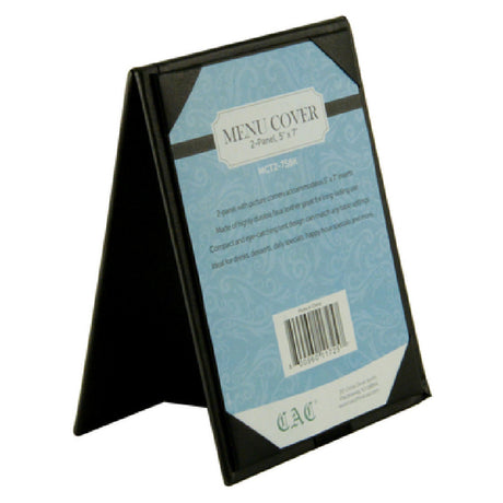 CAC China MCT2-75BK Menu Tent Cover 2-panel 5" X 7" Insert Faux Leather Black