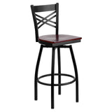 Flash Furniture XU-6F8B-XSWVL-MAHW-GG Hercules Series Bar Stool Metal X-back 5/8" Thick Mahogany Finish Plywood Swivel Seat