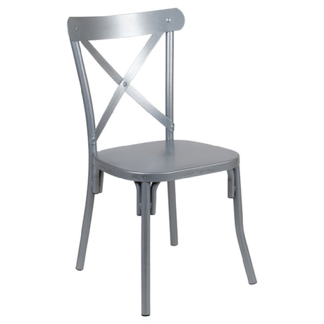 Flash Furniture XU-DG-60699-S-D-GG Metal Cross Back Dining Chair Distressed Rustic Silver Finish-Multi-Use Chair [XU-DG-60699-S-D-GG]