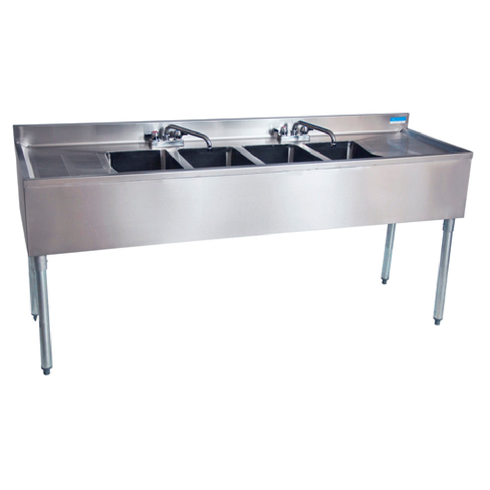 BK Resources UB4-18-472TS Slim-Line Underbar Sink Four Compartment 72”W X 18-1/4"D X 32-1/2"H Overall Size