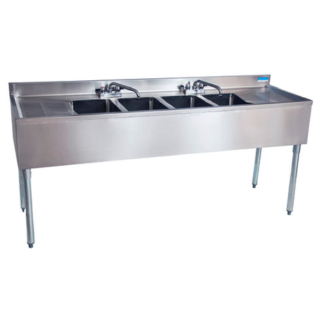 BK Resources UB4-18-472TS Slim-Line Underbar Sink Four Compartment 72”W X 18-1/4"D X 32-1/2"H Overall Size