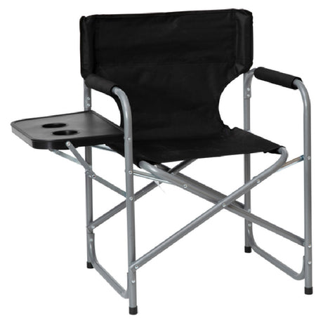 Flash Furniture JJ-CC305-BK-GG Folding Black Director's Camping Chair With Side Table And Cup Holder Portable Indoor/Outdoor Steel Framed Sports Chair [JJ-CC305-BK-GG]