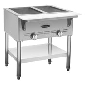 Serv-Ware SWGST-2 - Serv-Ware - Gas Cooking - 2 Bay Gas Steam Table - Natural Gas - 30.39"W X 22.5"D X 33.15"H - (2) Open Wells (accommodates Standard Size Pans) - Individual Control Valve Per Well - Cast Iron Burners - Removable 7" Cutting Board - Stainless Steel Open Base With Undershelf