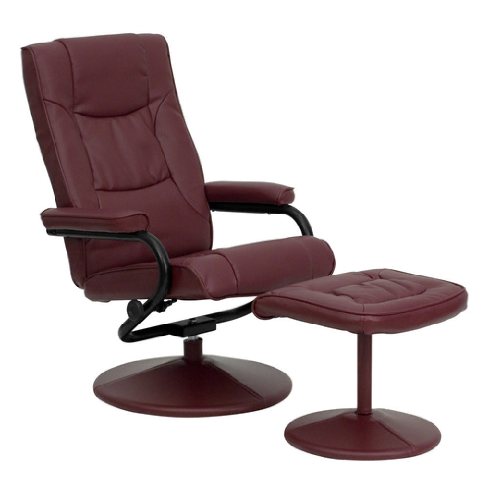 Contemporary Burgundy Leather Recliner and Ottoman with Leather Wrapped Base - by Flash Furniture - Thumbnail 3