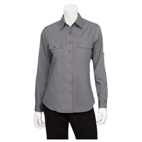 Chef Works WPDSGRY2XL Women's Shirt Roll-up Long Sleeves With Button Tab 2-button Cuffs