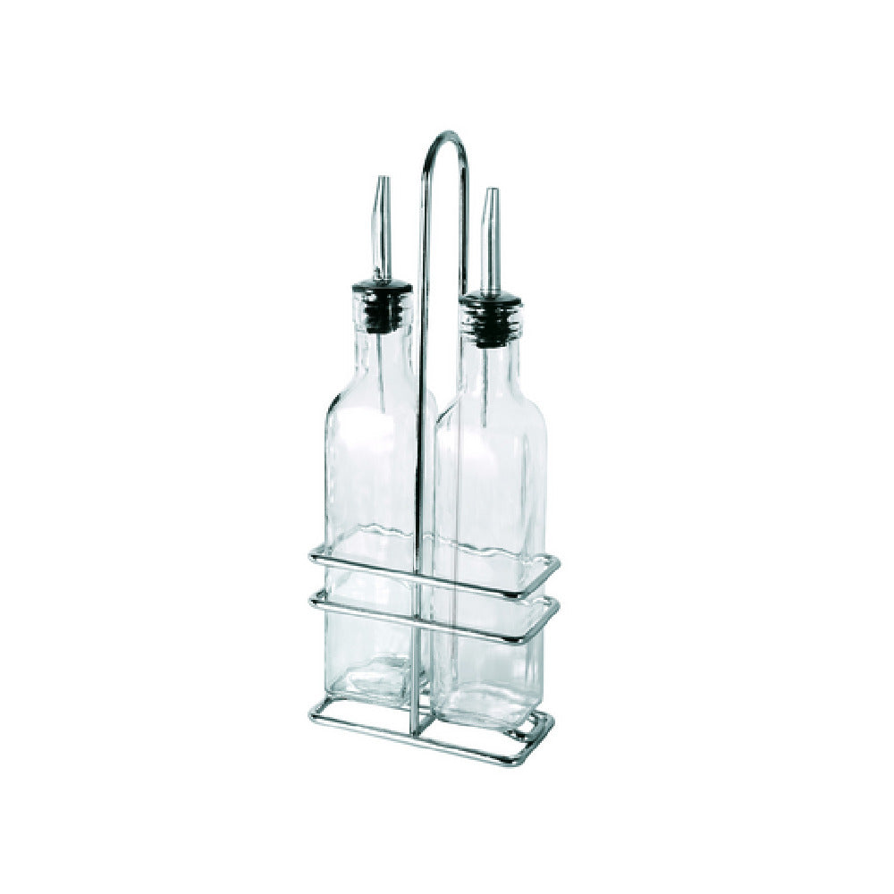 CAC China W2SQ-8S Oil/Vinegar Cruet Set 8 Oz. (2) Lead Free Glass Cruet With Stainless Steel Pourer