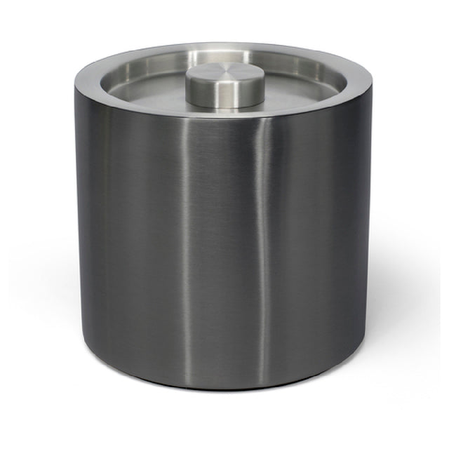 FOH RIB031BKS21 3qt Round Brushed Stainless Ice Bucket Matte Black With Brushed Stainless Lid