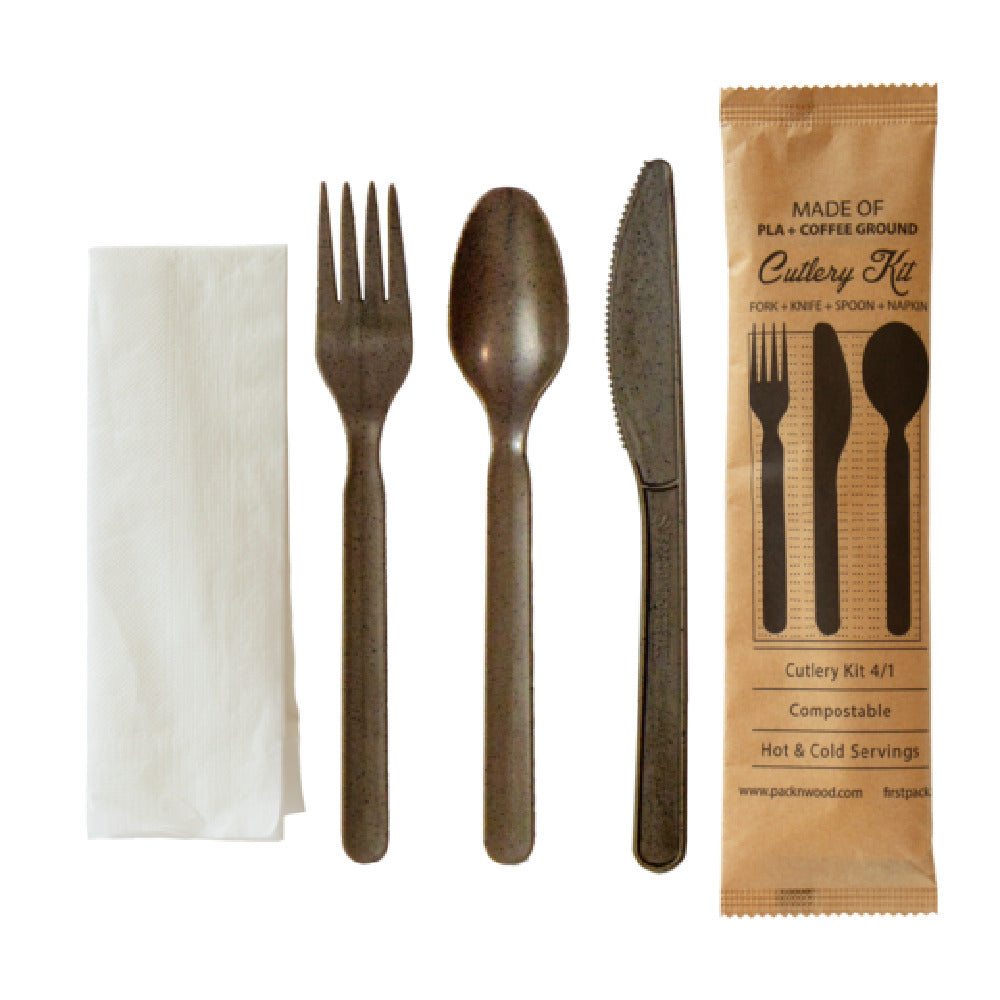 PacknWood 210CVPL417CO - Cutlery Kit With Kraft Bag (Knife, Fork, Spoon, Napkin)