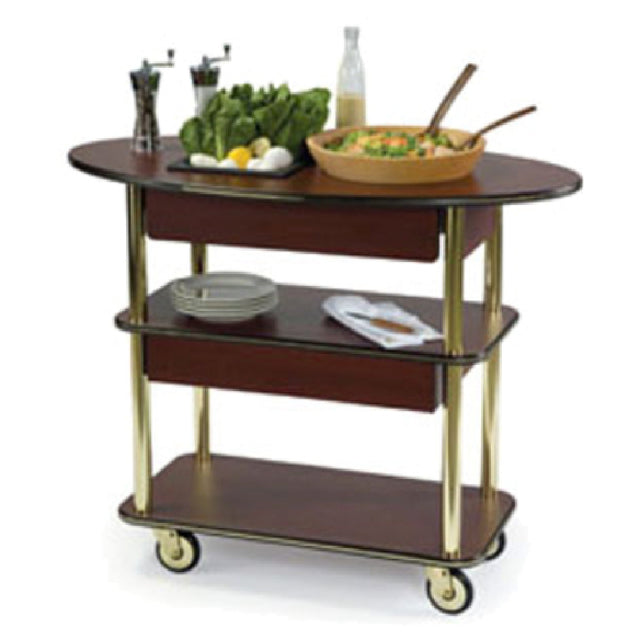 Lakeside 37307_Cherry Salad Cart Rounded Oval Top Rectangular Under Shelves