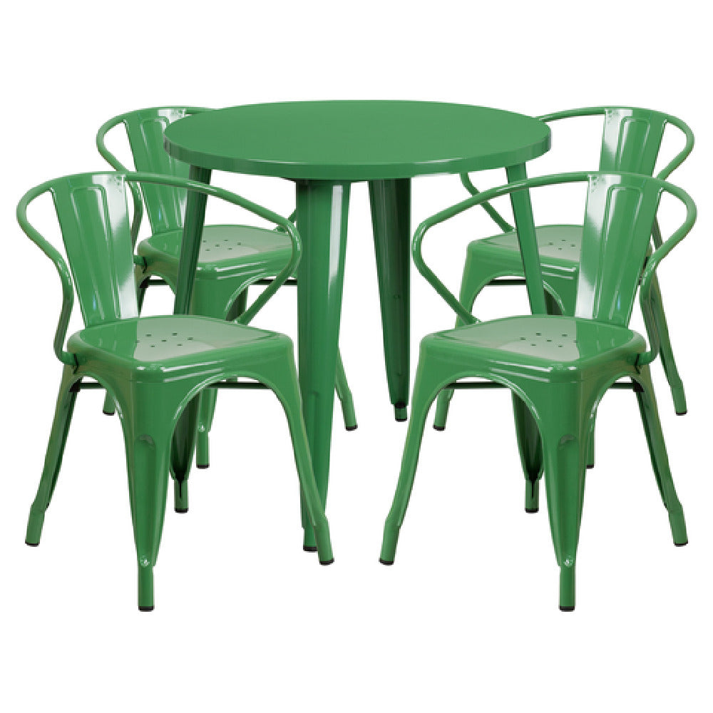 Flash Furniture CH-51090TH-4-18ARM-GN-GG Table And Chair Set Includes (1) 30" Dia. X 29-1/2"H Table