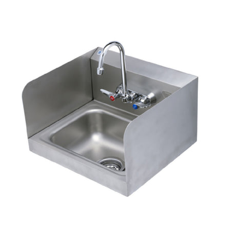 T&S Brass B-1146-02A-CR-4W-S Hand Sink Stainless Steel With Side Splash Shields And 4" Wall Mount Mixing Faucet With Chrome Plated Brass Body