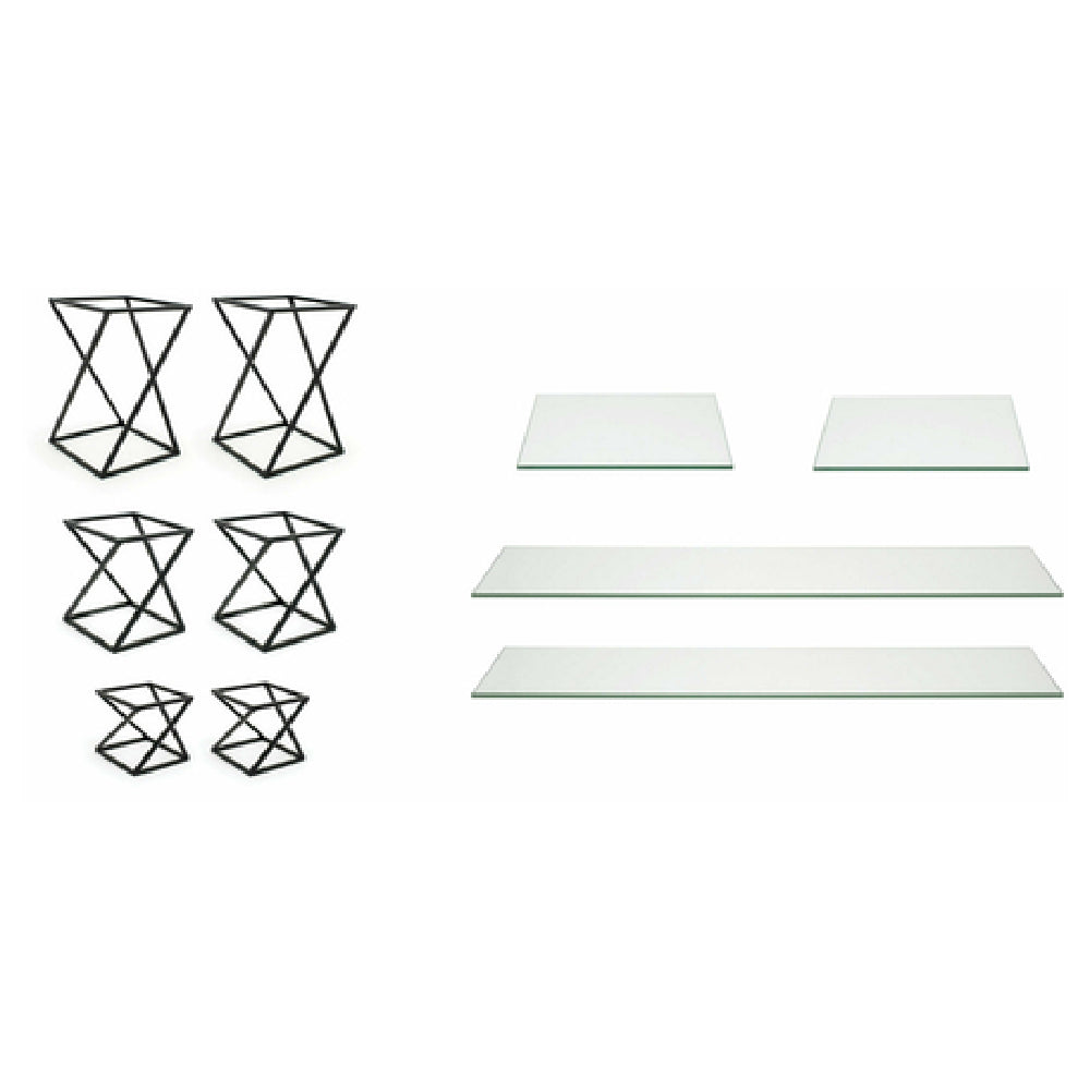 FOH BST030MUM28 Buffet Essentials Twist Clear Glass On Matte Black Includes Two BRI005BKI28 Twist Risers Set Of 3 Matte Black