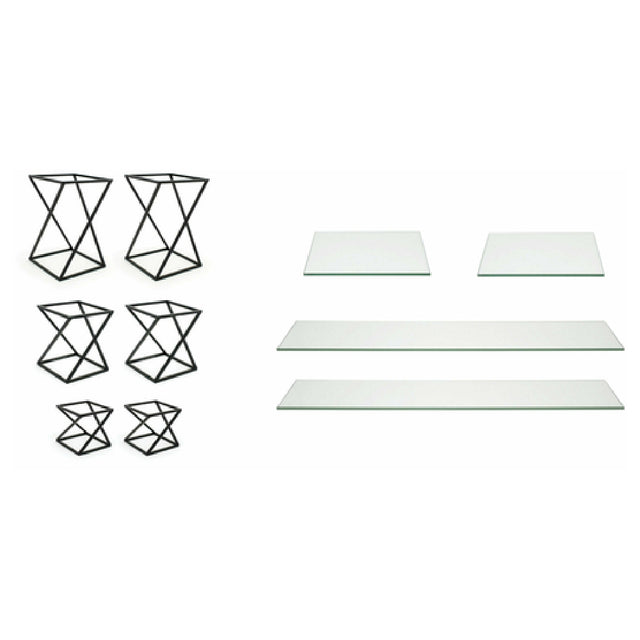 FOH BST030MUM28 Buffet Essentials Twist Clear Glass On Matte Black Includes Two BRI005BKI28 Twist Risers Set Of 3 Matte Black