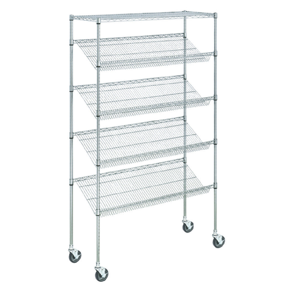 Hubert 190409 - Kratos Wire Mobile Merchandising Rack, 60"W X 18"D X 74"H, 4" Slanted