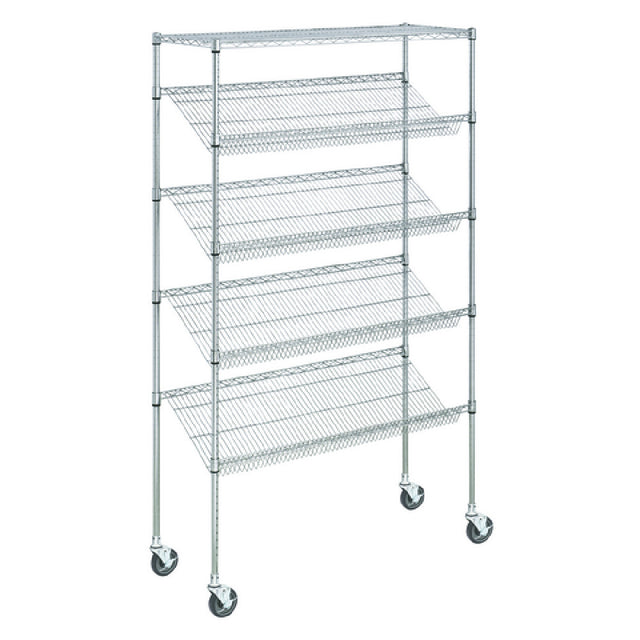 Hubert 190409 - Kratos Wire Mobile Merchandising Rack, 60"W X 18"D X 74"H, 4" Slanted