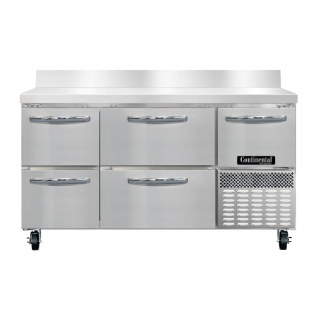 Continental Refrigerator FA60NBS-D Freezer Base Worktop Unit 60"W 300 Series Stainless Steel Work Top With 6"H Backsplash