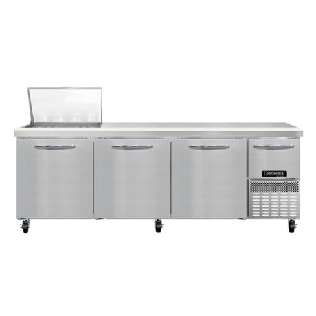 Continental Refrigerator RA93N12M Refrigerated Base Sandwich Unit 93"W 300 Series Stainless Steel (Mighty) Top With (12) 1/6 Size X 4" Deep Pans