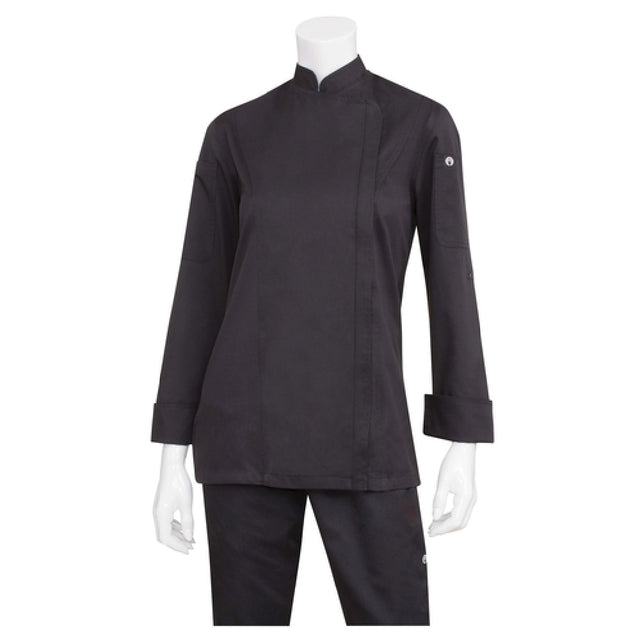 Chef Works BCWLZ005BLK2XL Women's Hartford Chef Coat Single-breasted Roll-up Long Sleeves With Tab