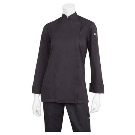 Chef Works BCWLZ005-BLK-2XL Women's Hartford Chef Coat Single-breasted Roll-up Long Sleeves With Tab