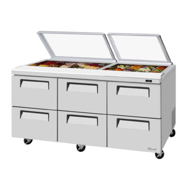 Turbo Air TST-72SD-D6-N-GL Super Deluxe Sandwich/Salad Unit With Glass Lid Three-section