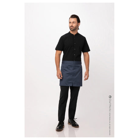 Chef Works AHN05-BLU-0 Largo Half Bistro Apron 16"L X 38"W Hip Patch Pockets