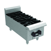 Serv-Ware SHPS-12-SA - Serv-Ware - Gas Cooking - 12" Two (2) Burner Hot Plate - Natural Gas - Dimensions: 12" W X 27.2" D X 11.28" H - BTU/H: 25,000 Per Burner - # Of Burners: 2 - Gas Line: 3/4 - W.C. For Natural Gas: 4 In. - W.C. For LP: 10 In. - Materials: Stainless Steel Construction With Heavy-duty Cast Iron Grates - Warranty: 1 Year