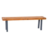 Flash Furniture THB-B01322-NAT-GG Martindale Solid Acacia Wood Patio Dining Bench For 2 With Slatted Top And Black Flared Wooden Legs In A Natural Finish