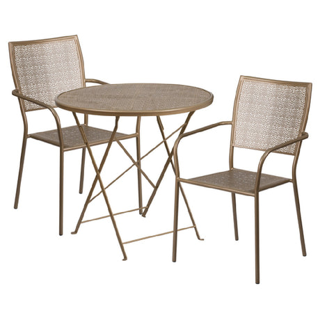 Flash Furniture CO-30RDF-02CHR2-GD-GG Patio Table Set Includes (1) Folding Table: 30" Dia. X 28"H