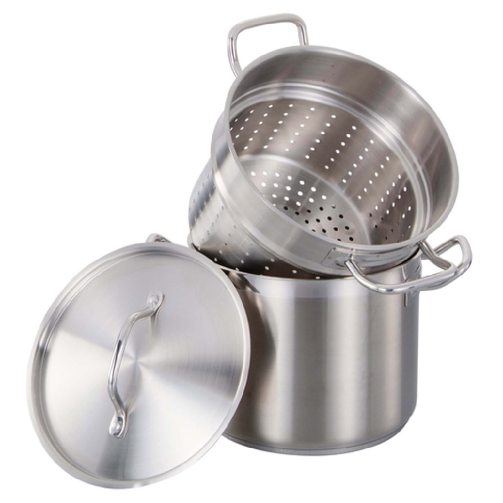 Omcan 80242 (80242) Pasta Cooker/Steamer 3-piece Set 12 Quart Boiler With Inset & Cover