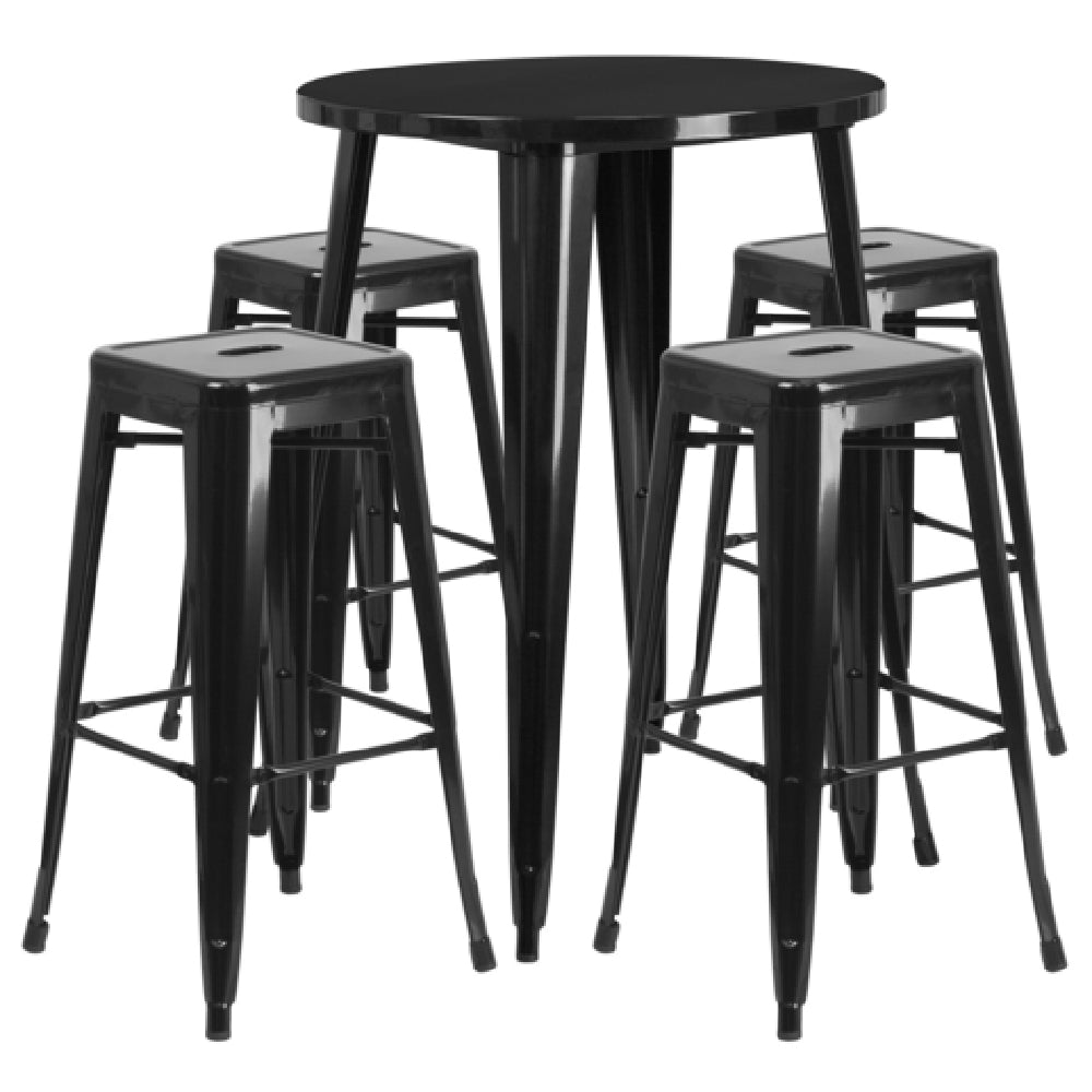 Flash Furniture CH-51090BH-4-30SQST-BK-GG Table And Bar Stool Set Includes (1) 30" Dia. X 41"H Table