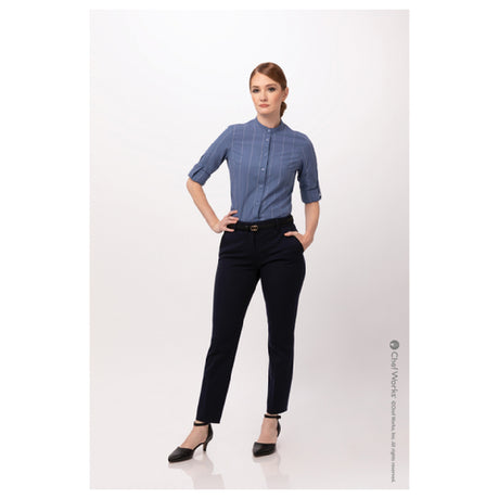 Chef Works SFB03W-BLU-XS Women's Voce Dress Shirt Roll-up Long Sleeves With Button Tab