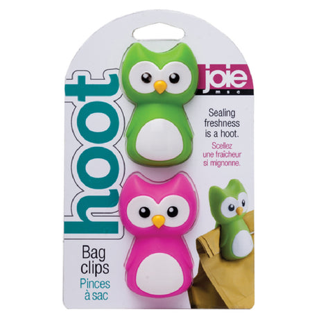 Harold Import Co. 10117 Joie Hoot Owl Bag Clip Plastic And Silicone Assorted Colors (carded) (2 Each Per Set)