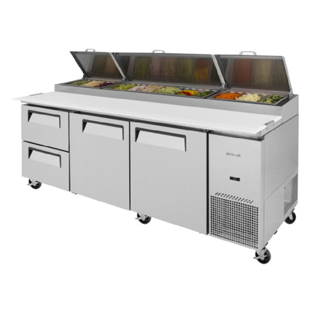 Turbo Air TPR-93SD-D2-N Super Deluxe Pizza Prep Table Three-section 31.0 Cu. Ft.